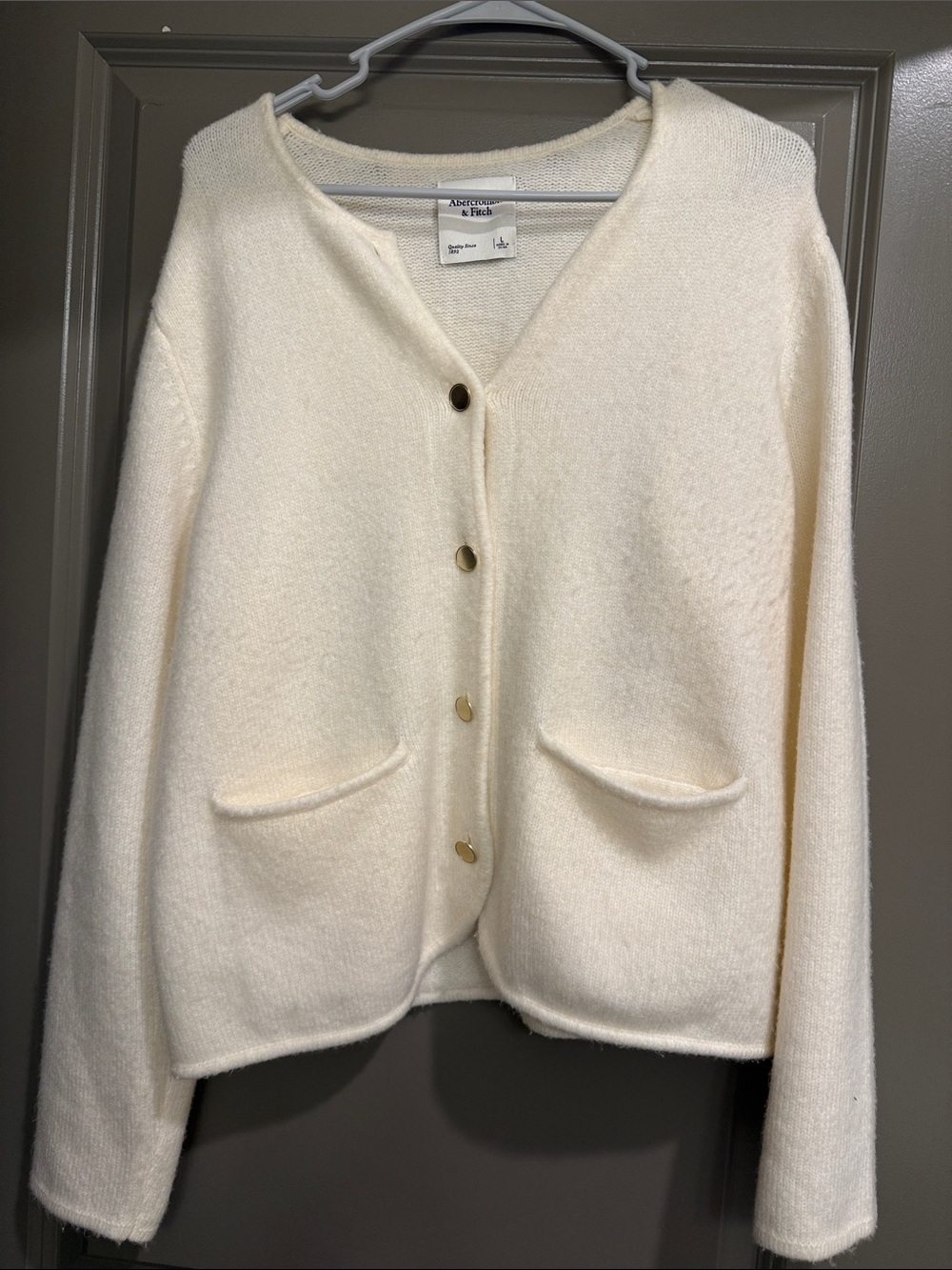 Abercrombie & Fitch Cream Button-Front Cardigan